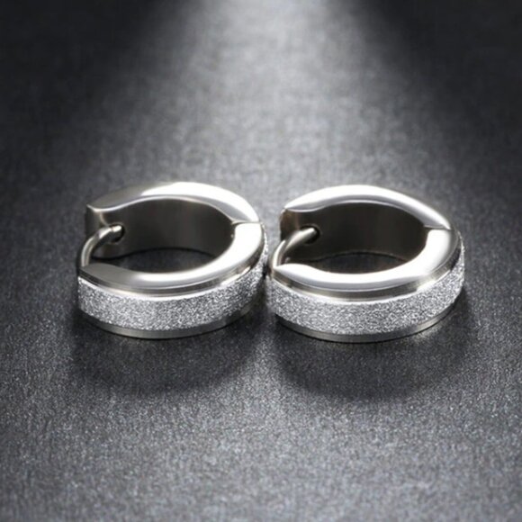 Jewelry - Hoop huggies earrings jewelry white gold tone stainless steel shiny brand new